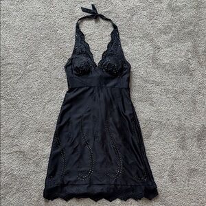 white house black market black laser cut out halter dress